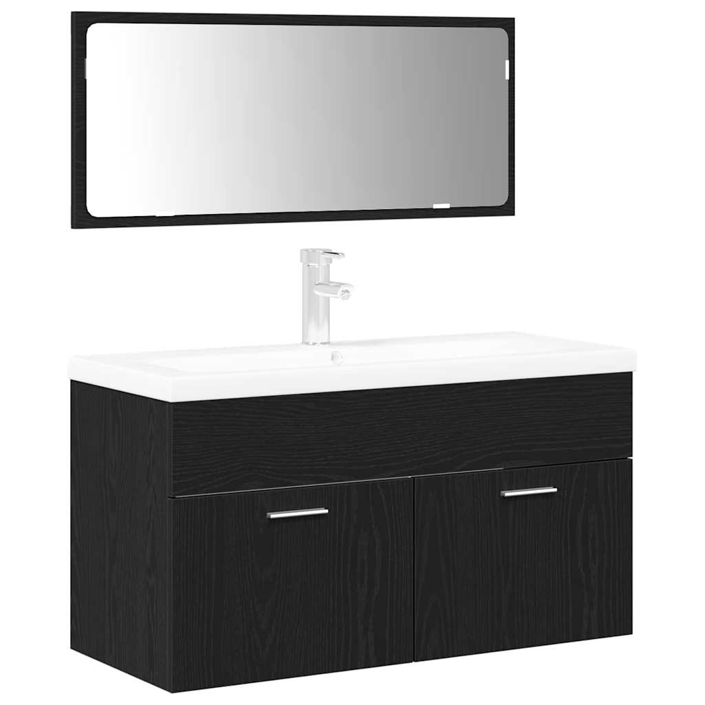 Bathroom Furniture Set with Door 3 pcs Black Oak 90x38.5x46cm